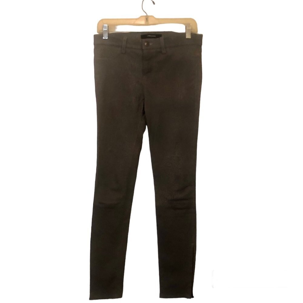 J Brand Grey Rock LEATHER Skinny Pants w/ ankle zips sz 28